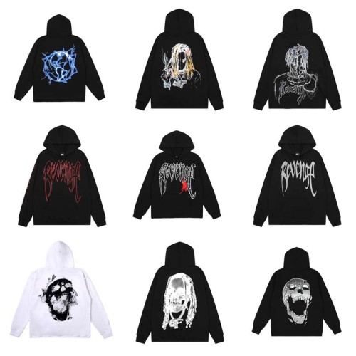 Revenge Embroidery Small Label Smoke Skull Paradise Print Beauty Trendy High Street Hoodie Hooded Hoodie Men's and Women's Autumn