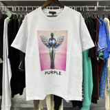 PURPLE letter printed round neck pullover short sleeved 2023 summer new European and American trendy brand T-shirt collection top