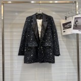 Internet celebrity's new winter style small fragrant style sequin coarse tweed down inner lining suit long jacket