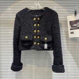 Internet celebrity's new winter style small fragrant style retro metal buckle coarse tweed down jacket with inner lining for warmth
