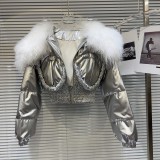 Internet celebrity's new winter style fried street spicy girl big lamb fur collar space glossy warm down jacket