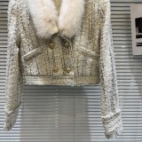 Netizen Same Winter New Little Fragrant Wind Fox Collar Knitted Coarse Tweed Down Inner Tank Short Coat for Women