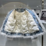 Internet celebrity and winter new style small fragrant fox fur edge lace hook flower down lining denim short jacket