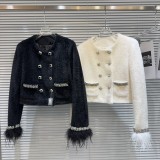 Internet celebrity's new winter style small fragrant wind with high setting water diamond buckle ostrich hair cuffs, down inner liner short jacket