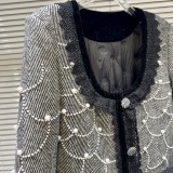 Internet celebrity's new winter style small fragrant wind pearl chain down inner liner temperament woolen windbreaker long jacket for women