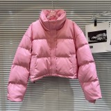 Internet celebrity's new winter style spicy girl PU leather drawstring stand up collar warm down jacket top for women