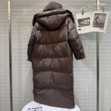 Internet celebrity's new winter niche style solid color loose and warm long knee length hooded down jacket