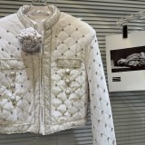 Internet celebrity's new winter style small fragrant wind flower rhinestone sequin studded down jacket with velvet lining