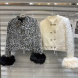 Internet celebrity's new winter style small fragrant wind big fox fur sleeve plush coarse tweed down inner tank short jacket