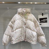 Internet celebrity's new winter niche style hand drawn cartoon flower pattern warm hooded down jacket