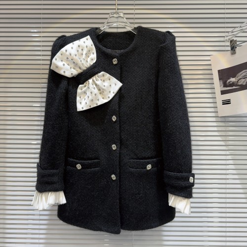 Internet celebrity's new winter style small fragrant feng shui diamond bow down jacket with warm inner lining, medium length woolen jacket