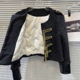 Internet celebrity's new winter retro style small fragrant pork ribs buckle chain down inner lining equestrian jacket short jacket