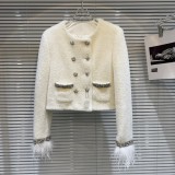 Internet celebrity's new winter style small fragrant wind with high setting water diamond buckle ostrich hair cuffs, down inner liner short jacket