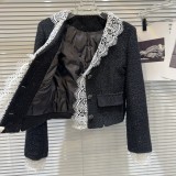Internet celebrity's new winter style with small fragrance, lace and lace patchwork, coarse woolen down inner lining, short jacket for women