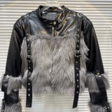 Internet celebrity's new winter explosive street style environmentally friendly fur glossy leather down inner lining leather jacket outer套