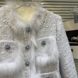 Internet celebrity's new winter style small fragrant fox fur edge diamond buckle sequin down inner tank short jacket top