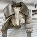 Internet celebrity's new winter niche street PU leather collar design with spicy girl warm down jacket