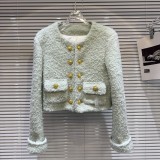 Internet celebrity's new winter style small fragrant style retro metal buckle coarse tweed down jacket with inner lining for warmth