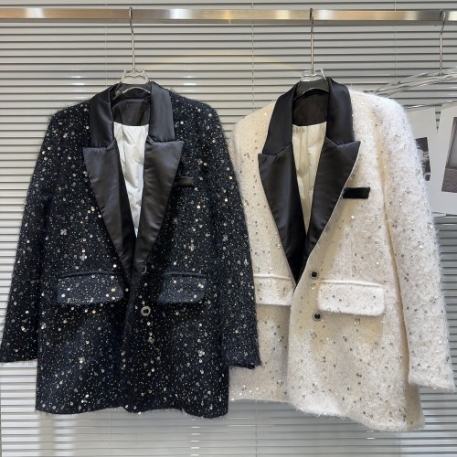 Internet celebrity's new winter style small fragrant style sequin coarse tweed down inner lining suit long jacket