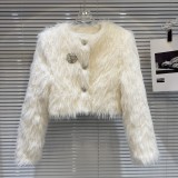 Internet celebrity's new winter style with a small fragrant wind, high setting diamond flower brooch, down lining, environmentally friendly fur jacket for women