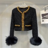 Internet celebrity's new winter style small fragrant wind woven chain fox fur cuffs down inner lining short jacket for women