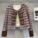 Internet celebrity's new winter retro style small fragrant pork ribs buckle chain down inner lining equestrian jacket short jacket