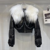 Internet celebrity's new winter style fried street spicy girl big lamb fur collar space glossy warm down jacket