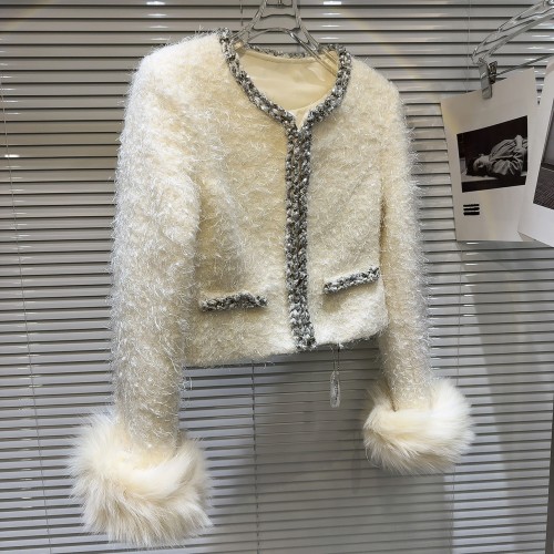 Internet celebrity's new winter style small fragrant wind woven chain fox fur cuffs down inner lining short jacket for women