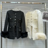 Internet celebrity's new winter style small fragrant fox fur sleeve mouth water diamond buckle down inner woolen trench coat