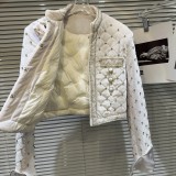 Internet celebrity's new winter style small fragrant wind flower rhinestone sequin studded down jacket with velvet lining