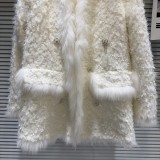 Internet celebrity's new winter style small fragrant fox fur edge coarse tweed down inner lining down trench coat