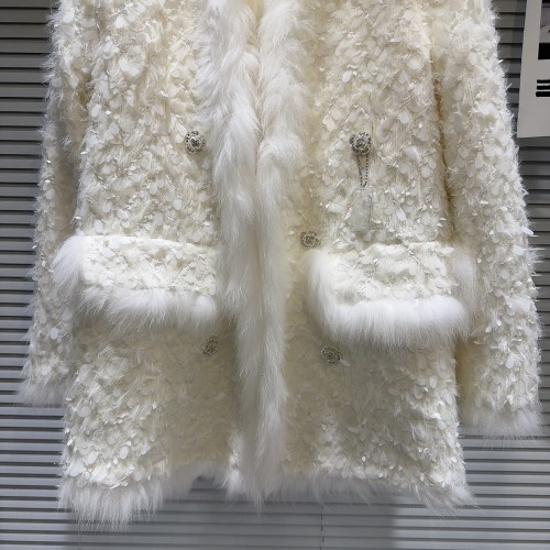 Internet celebrity's new winter style small fragrant fox fur edge coarse tweed down inner lining down trench coat