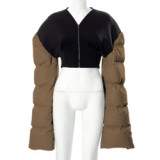 New Women Winter Waterproof Puffer Coat Crop Jacket Woman Long Sleeve Puff Bubble Down Coats for Ladies