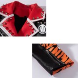 Unique Rivet Studded Women Graffiti Print Tiger stripes Pu Leather biker Jacket for ladies