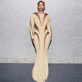 Summer New Long Sleeve Round Neck See Through Solid Color Sexy Dress Slim bodycon Sexy Women's Dresses
