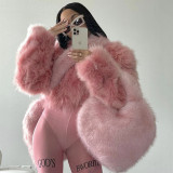 IDOIT Winter Furry Purses And Handbags Pink Crossbody Bag Fur Heart Purse For Women Tote Bag With Fur