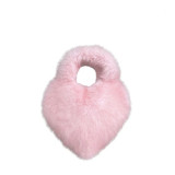 IDOIT Winter Furry Purses And Handbags Pink Crossbody Bag Fur Heart Purse For Women Tote Bag With Fur