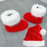 New Christmas Plush Boots Set Autumn and Winter Warm Mid length Boots with Hat Foreign Trade Imitation Wool Boots Adult