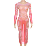 women clothes sexy club mesh long sleeve bodycon dress maxi