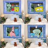 Sponge Baby Octopus Brother Background Cloth Cute and Funny tapestry Room Bedroom Sofa Wall Decoration Background Wall Cloth