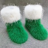 New Christmas Plush Boots Set Autumn and Winter Warm Mid length Boots with Hat Foreign Trade Imitation Wool Boots Adult