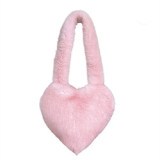 IDOIT Winter Furry Purses And Handbags Pink Crossbody Bag Fur Heart Purse For Women Tote Bag With Fur