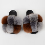 New cross-border fox fur ball slippers, summer beach flip flops, fashionable women's European and American fur sandals, women's foreign trade