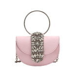 Wedding Party Trendy Women Crystal Diamond Handbags Designer Luxury Pink Evening Round Ring Evening Clutch Purses