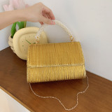 Shiny Ruffle Pearl Handle Latest Ladies Small Handbag  Trendy Fashion Gold Handbag