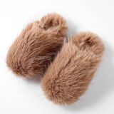Wholesale of manufacturer's foreign trade plush slippers for women in autumn and winter, with added plush and warm cotton slippers for home use, imitation fur, anti slip slip toe flip flops