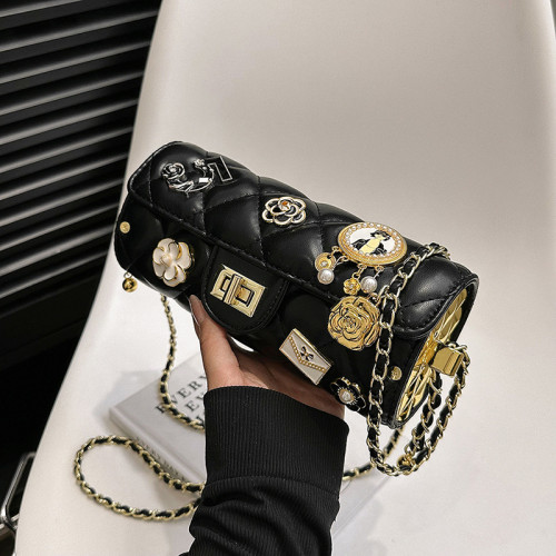 Women's Luxury Designer Handbags Small Chain Barrel Shaped Diamond Lattice Bags for Women Camellia Shoulder Crossbody Bags