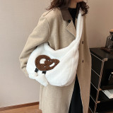 Bags Autumn/Winter Plush Bag New Forest Soft Girl Cartoon Large Capacity One Shoulder Crossbody Underarm Bag Cross border