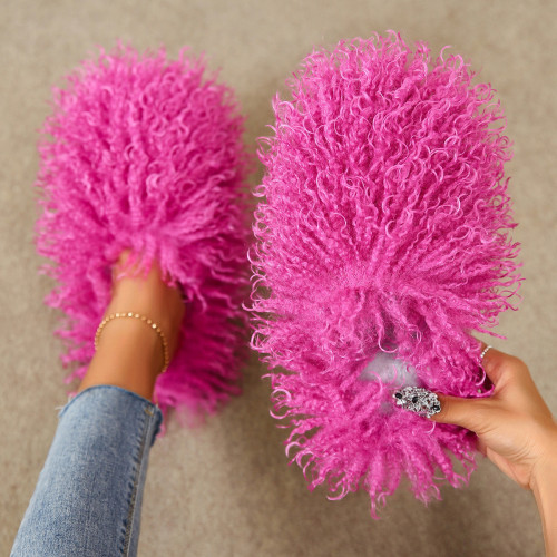 Cross border imitation beach wool slippers for women's warm home cotton slippers for foreign trade
