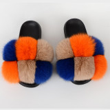 New cross-border fox fur ball slippers, summer beach flip flops, fashionable women's European and American fur sandals, women's foreign trade